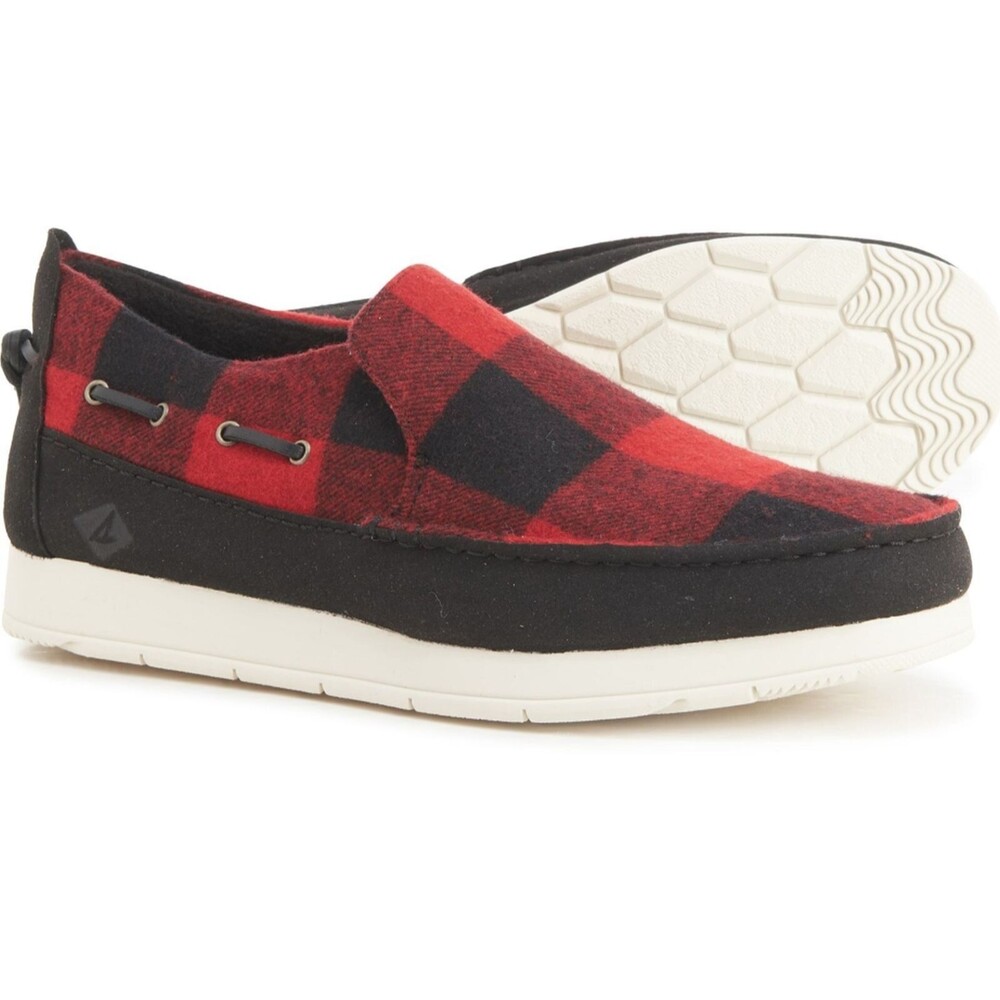 Sperry Top Sider Mens size 10 Slip On Shoes Moc Sider Red Plaid Wool New in Box